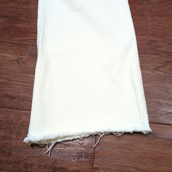 Mango MNG Sz 2 Sienna Kick Flare Crop Jeans White Cream High Rise Fray Hem Denim - Picture 4 of 10